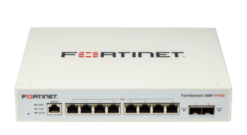 Fortinet FortiSwitch 108F-FPOE 8 port PoE switch ön paneli