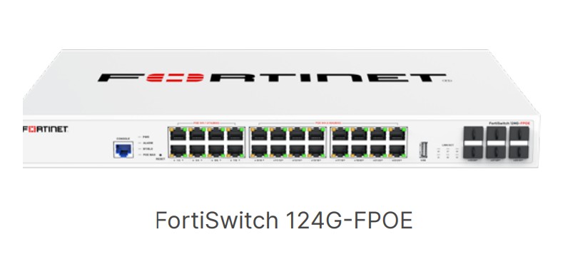 Fortinet FortiSwitch 124G-FPOE 24 port multigigabit PoE switch