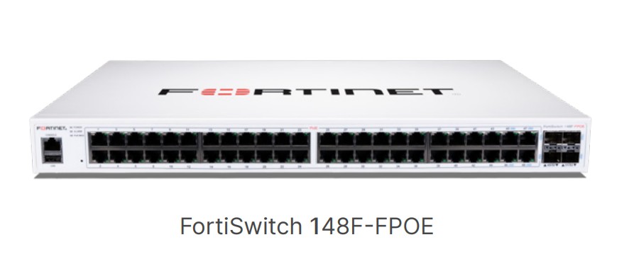 Fortinet FortiSwitch 148F-FPOE 48 port PoE switch ön paneli